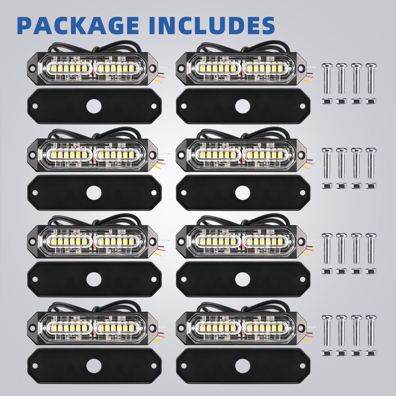 PKINGLAKE 8-Pcs 12 LED Sync Feature Emergency Strobe Grille Lights