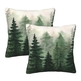 SENRUEGT Watercolor Green Tree Pillow Covers,Nature Themed Throw Pillows Rustic Forest Decorative Pillow Case Decor Square Cushion Cover for Home Sofa Outdoor 18""x18"", Style-13