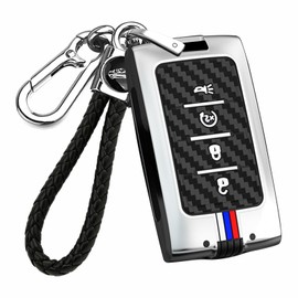 TECART Luminous Strip Fit for Jeep Key Fob Cover with Keychain, Carbon Texture Car Key Case Shell 4 Button key cover Fit for Jeep | Grand Cherokee | Wagoneer | Grand Cherokee L | 2021-2023 Silver