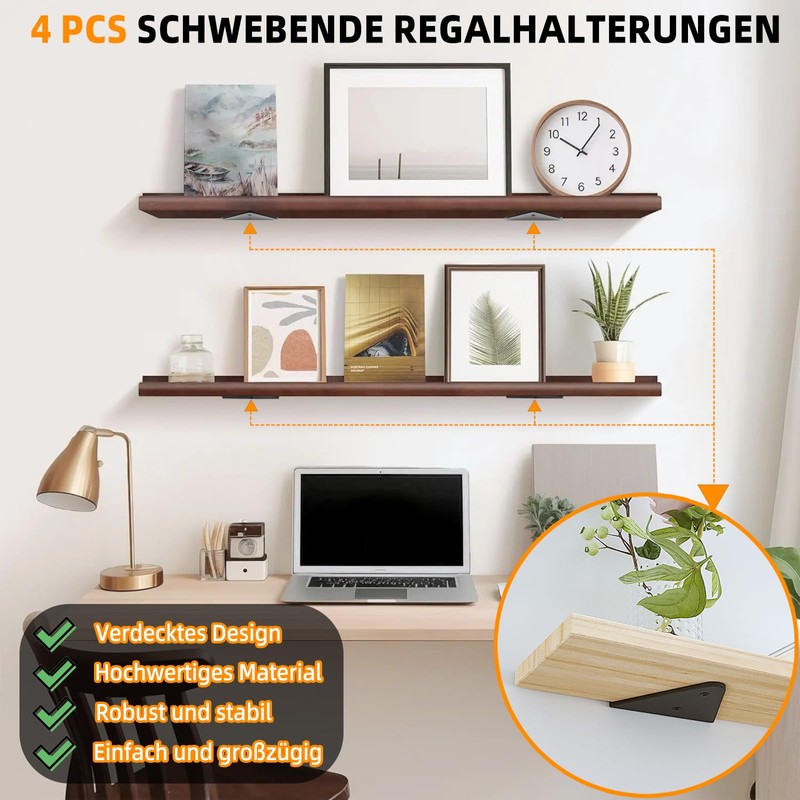 CTCEHL Floating Shelf Brackets, 8 cm Invisible Triangle Wall Brackets,