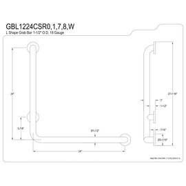 Kingston Brass GBL1224CSR0 24"x 24" L-Shaped Grab Bar - Right Hand, Matte Black
