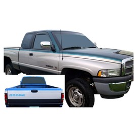 Phoenix Graphix Decal Intended for 1994 1995 1996 1997 1998 1999 Dodge Ram Truck 3-Band (2-Color) Stripe & Names - RED/Silver (1994-96)