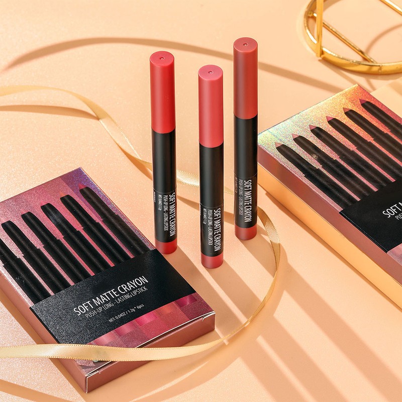 6 Pcs Matte Lipstick Set High Pigment Lip Crayon Waterproof