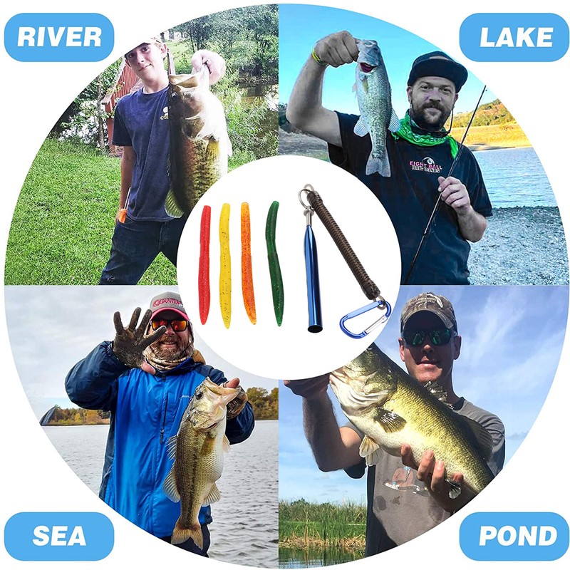 65pcs/box Soft Worm Bait Fishing Lures Kit with Rubber O