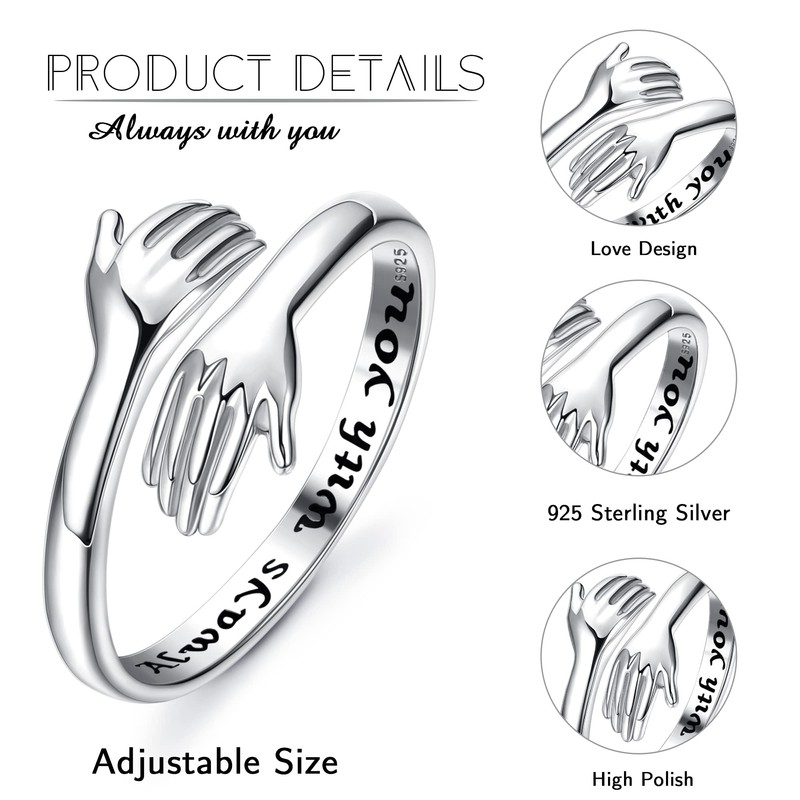 YADOCA 925 Sterling Silver Hug Ring for Women Adjustable Hugging