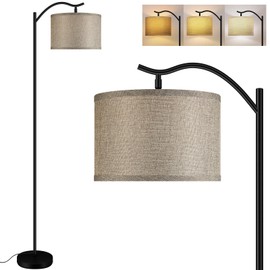 BoostArea Floor Lamp for Living Room,9W LED Arched Floor Lamp,Tall Modern Standing Lamp with Fabric Linen Shade,3 Brightness Levels,E26 Socket,Footswitch,Mid Century Floor Lamp for Bedrooms,Office