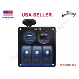 STX 3 Gang Waterproof USB Toggle Automotive Switch Panel LED Car Marine Boat Rocker