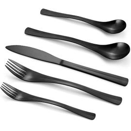 Black Silverware Set, Bysta 20-Piece Flatware Set, Stainless Steel Utensils Service for 4, Tableware Cutlery Set for Home and Restaurant, Include Knife/Fork/Spoon, Satin Finish, Dishwasher Safe
