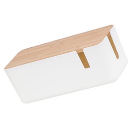 TEHAUX Cable Management Box with Bamboo Lid Power Line Organizer for Cables Items Easy Access for Multiple Wires for Tidy Storage