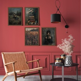 Unframed Dark Academia Victorian Wall Art Set of 4,Vintage Woman Reading Painting Canvas Prints,Floral Bookshelves,Rustic Field & Antique Book DesignsPoster,Perfect for Home,Library, Bedroom,12x16InX4