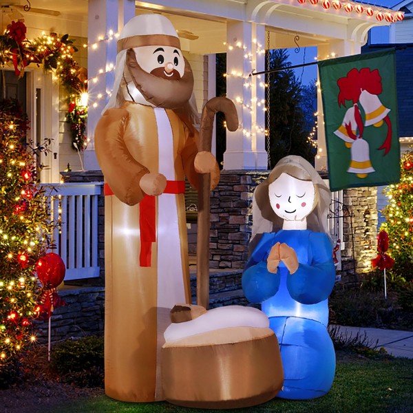 DomKom 6ft Christmas Inflatables Nativity Scene Outdoor Decoration，LED Lights Holiday