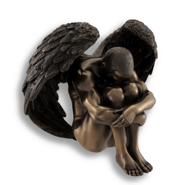 things2die4 Resin StatuesヌードオスAngel Restingヘッドon Knees Sculpted Bronzed Statue 5.75 X 13.0 X 4.5インチブロンズモデル# wu76013 a1