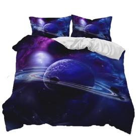CIUNVXD Children's Space Themed Bedding Set, Planet Bed Linen, 135 x 200, 3D Space Starry Sky Universe Children's Bed Linen, Planet, Night Sky, Universe Duvet Cover