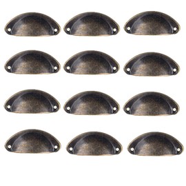 Antrader 12-Pack 1.6-inch Metal Semicircle Knobs Vintage Decorative Pull Handle Bronze Tone for Cabinet Drawer Door