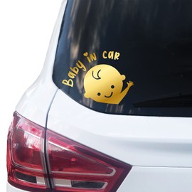 P007 Baby in Car Sticker 14 cm x 10 cm Car Sticker Baby Sticker Vinyl Baby on Board (V1 Boy, Gold)