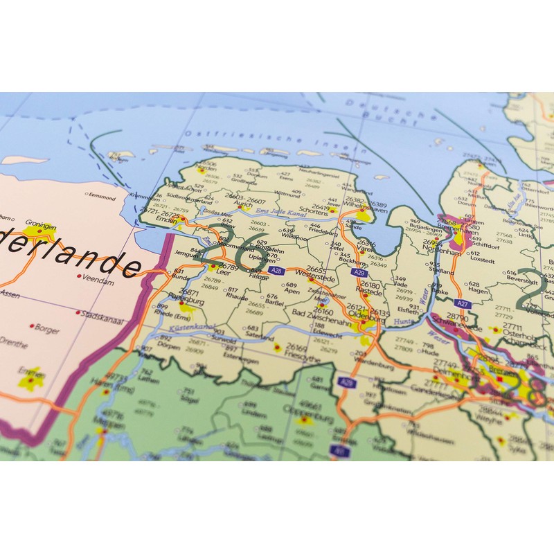 Postcode Map of Germany with Lamination on Both Sides Poster