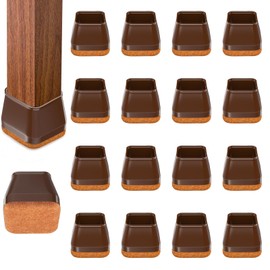 16Pcs Square Chair Leg Floor Protectors with Thickened Felt Pads Silicone Chair Leg Covers Caps to Protect Hardwood Tile Floors Furniture Feet Reduce Noise (Brown XS Fit 0.55"-0.75")