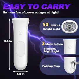 ROSSEX 4 in 1 Emergency Lights for Home Power Failure, 6 Pcs Rechargeable LED Flashlight Plug in Wall, Automatic Turn-On Power Outage Night Light Flashlight for Hurricane Preparedness Items