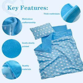 Baby Doll Accessories Dollhouse Bedding Set - Doll Blanket, Pillow & Mattress Playset for 18" Dolls,Gifts for Boys Girls Ages 3 4 5 Year Old (Blue Sky)