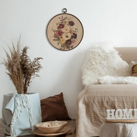 XNXLDYLH Vintage Beige Floral Round Framed Wall Art Decor, Retro Cottage Core Flower Hanging Wall Decor Decorations, Neutral Botanical Wildflower Canvas Prints Wall Art Pictures Paintings, 10x10 Inch