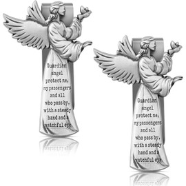 2 Pieces Guardian Angel Religious Sun Visor Clips for Car Protect My Passengers Zinc Medal Bless Travel Safely Visor Clip Present for Women, Men, Mother, Father, Parent, Family, Friend, Driver