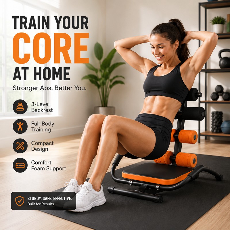 Adjustable Ab Workout Machine for Home Gym – 3-Position Backrest