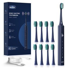 SEJOY Sonic Electric Toothbrush Rechargeable Power 5 Modes Timer, With 8 Brush Heads power electric bitva  e electric  toothbrush - Color: Blue