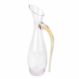 Vetrina Decanter, Crystal Glass, Elegant Design, Handle Detail, For Wine, Margaritas, Lemonade, Sangria, Tea, Champagne Gold, 4x16", Sold Individually