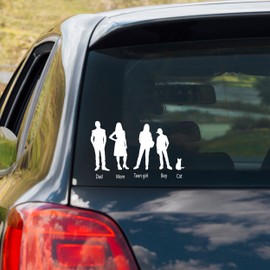 Signed Family Car Stickers with Parents Daughter Son Dog - Figure Family Stickers with Family Members Standing with Their Pet - Cute Van Truck Car Window Stickers