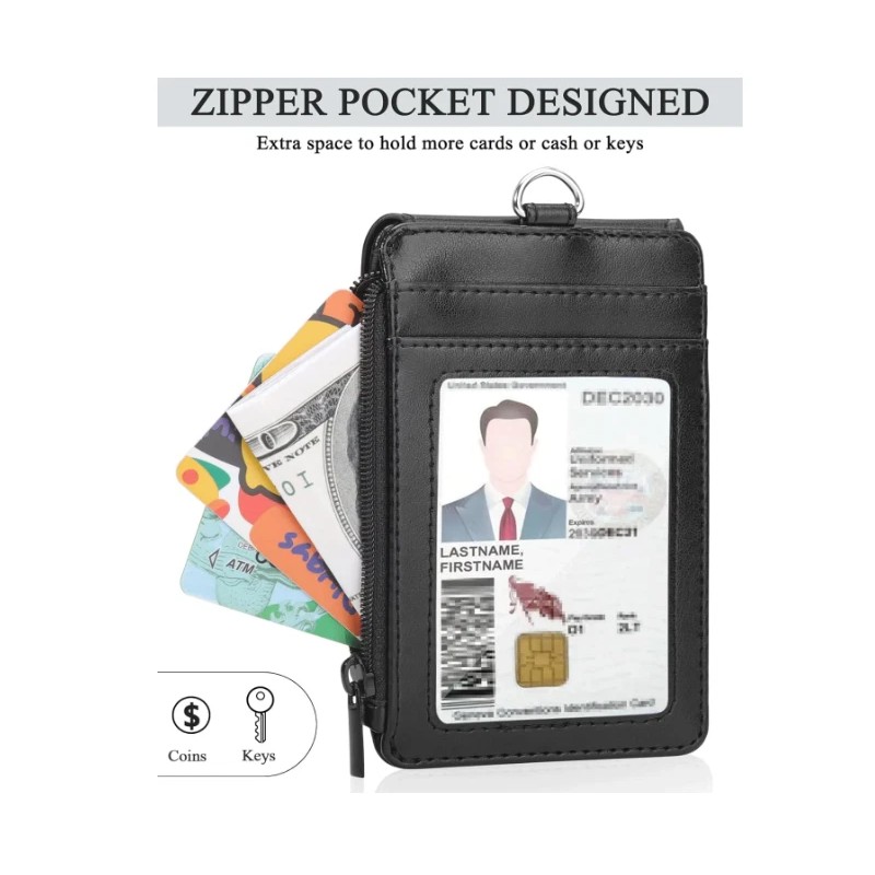 Teskyer Badge Holder with Side Zip Pocket Multiple Card Slots