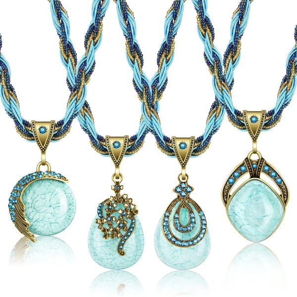 MTLEE Turquoise Necklace 4 Pieces Bohemian Necklaces for Women Gifts