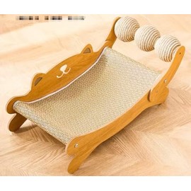 RizzQi Wooden Cat Scratching Post Board Couch Bed with Cooling -3 Sisal Balls Interactive Cat Toy, Scratchable Mat for Indoor Cats, Modern Pet Sofa for Kittens to Large Cats