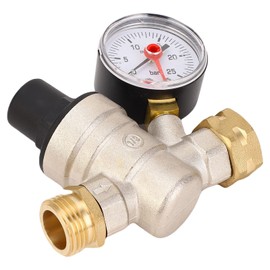 Jectse Adjustable Brass Water Pressure Regulator with Meter for RV Camping - Reliable Water Pressure Reducer for Travel Trailer - Brass/Stainless Steel (3/4 inch (DN20))