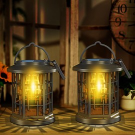 Bebrant Solar Upgraded Bright Hanging Solar Lights for Outside,Solar Lanterns Outdoor Waterproof,Solar Powered Lanterns Lighting LED for Garden Patio Yard 2 Pack