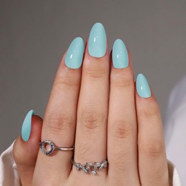 Short Press on Nails Almond Fake Nails Solid Color Nails Press Ons | Acrylic Nails Kit Soft Gel Press On Nails Short with Nail Glue | 16 Sizes - 32 Pcs Nail Kit (Teal Smoke, 32 Pcs)