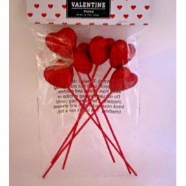 HOBBY LOBBY NEW 6 PC RED 8.25" GLITTER PUFF HEART VALENTINE PICKS TREE CRAFT WREATH