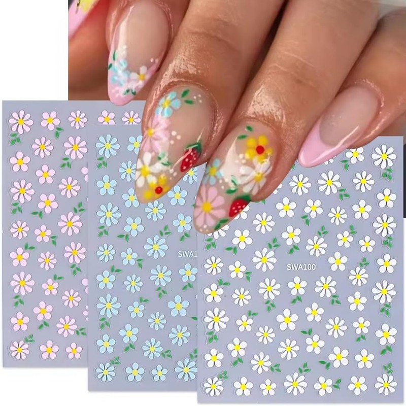 Nagelsticker Set Gänseblümchen, 6 Stück, Selbstklebende Blumen Aufkleber