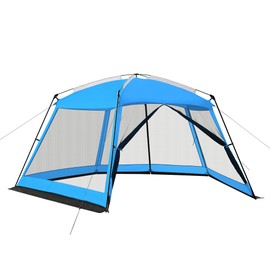 Hyper Venture Screen House 14x14ft Canopy Tent with 5-Sided Netting, Easy Setup, Portable Gazebo Shelter for Outdoor Camping, Gathering, Party, Picnic, Blue