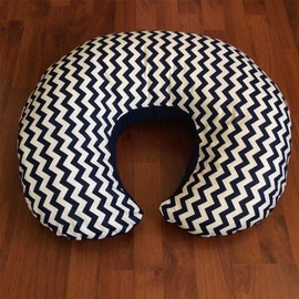 pillowerus Homemade 100% Cotton Flannel Soft Breast Feeding Nursing Pillow Cover/Positioner, 30"x16"x5" (60x33x10 cm) Navy Blue Chevron-Zigzags & Navy Blue Solid Back