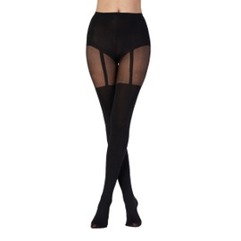Pretty Polly Women's Suspender Tights, 40 DEN, Black (Black Black), One Size