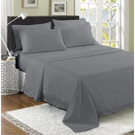 100% Egyptian Cotton Flat Sheet, 200 Thread Count Ultra-Soft Long Staple Bed Sheet, Luxury Hotel Quality Bedding Sheet, Shrinkage & Fade Resistant Top Sheet- Easy Care (King, Grey)
