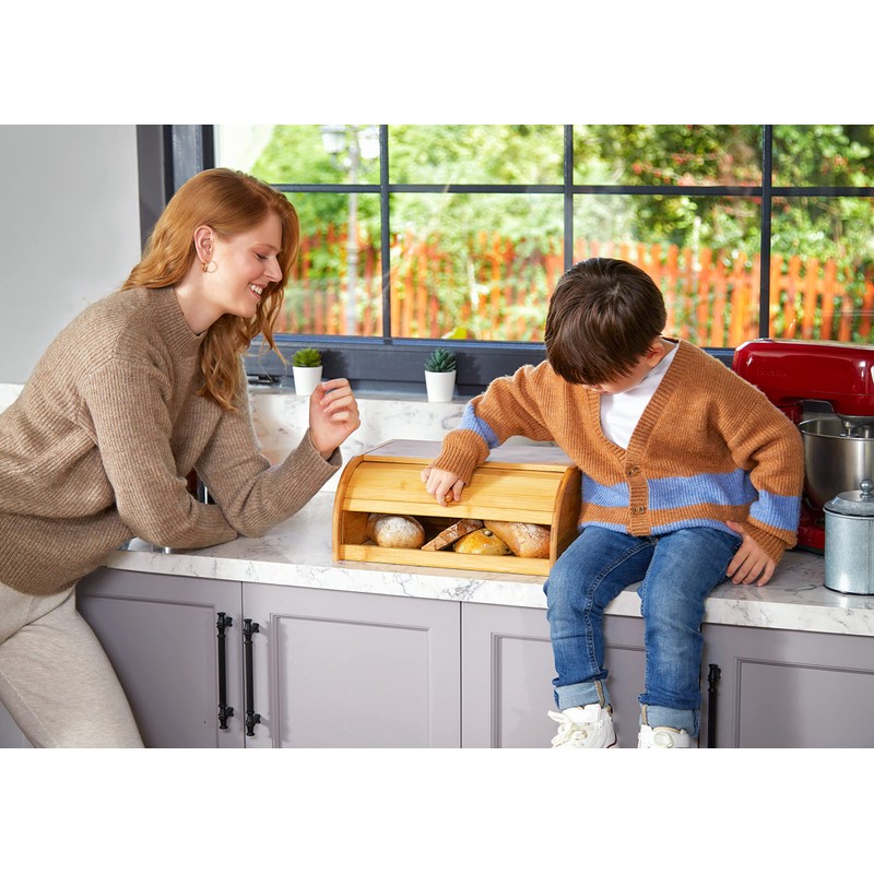 ROYALHOUSE Natural Bamboo Roll Top Bread Box Kitchen Food Storage
