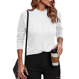 Zeagoo Basic Mock Neck Long Sleeve Top for Women 2024 Fall Workout Outfits Fitted Going Out T Shirts White