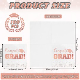 100 Pcs Graduation Napkins Party Decorations, Class of 2025 Congrats Gard Paper Cocktail Napkins, White and Pink Foil Napkins Disposable for High School College Graduation Party Supplies, Pink