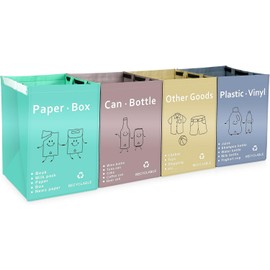 BOMEI PACK Bolsas de Reciclaje Separadas para la Cocina del Hogar - Cubos de Reciclaje Organizador Clasificador de Basura, Reutilizables Impermeables, Pack de 4 Bolsas