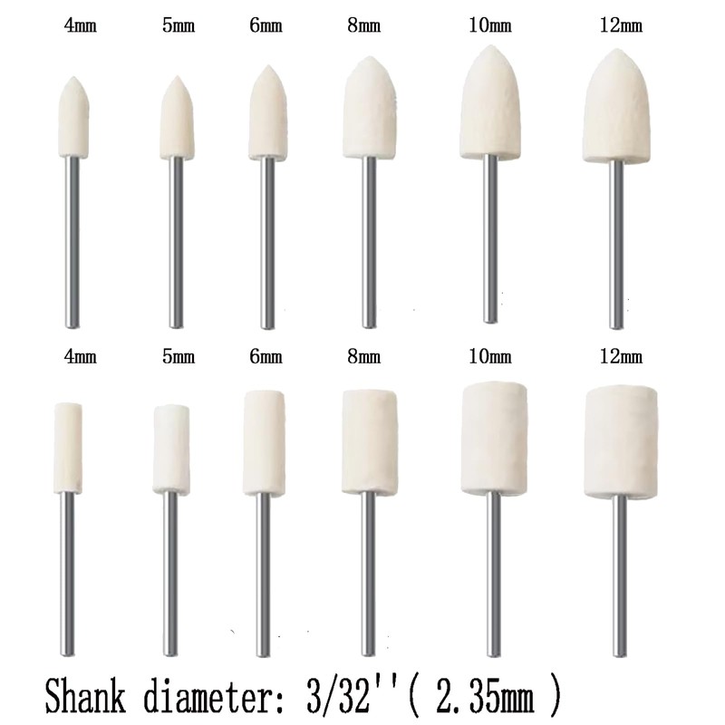 Luo ke 24 Pcs Wool Felt Polishing Bits - 3/32''