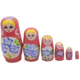 Aries boutique Medium Pink Floral Russian Dolls - Decorative Dolls, Hand Painted, Matryoshka Doll, Stacking Dolls, 6 Piece Figure Set