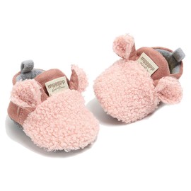 COSANKIM Unisex Newborn Baby Booties Non-Slip Sole Soft Fleece Toddler Boy Girl Slipper Winter Warm First Walker Crib Shoes (12-18 Months M US Toddler, F-Pink)