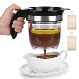 Chillnstay 4-Cup Fat Separator with Bottom Release, Gravy Separator and Grease Separator Cup with Fine Mesh Strainer for Broth, Sauce and Pan Drippings, Loofah Dish Sponge Included