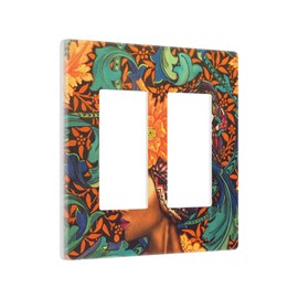 African American Women Art 2 Gang Double Rocker/Decor Light Switch Cover Decorative Outlet Wall Plate Electrical Faceplate Home Bedroom Art Panel Decor Screwless 4.7" x 4.6